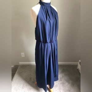 High Neck Navy Midi Dress
